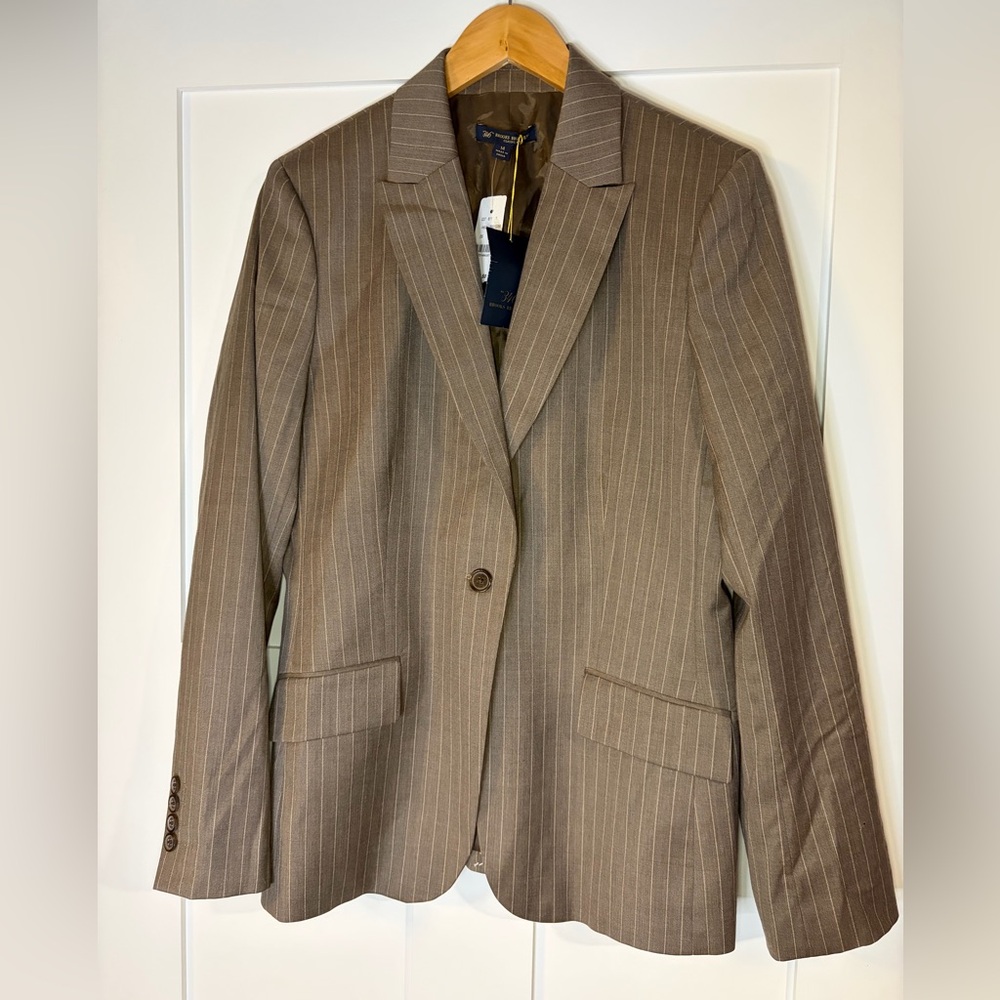 Brooks Brothers 346 Mens Brown Pinstripe Wool Silk Blazer Jacket Classic Fit 14